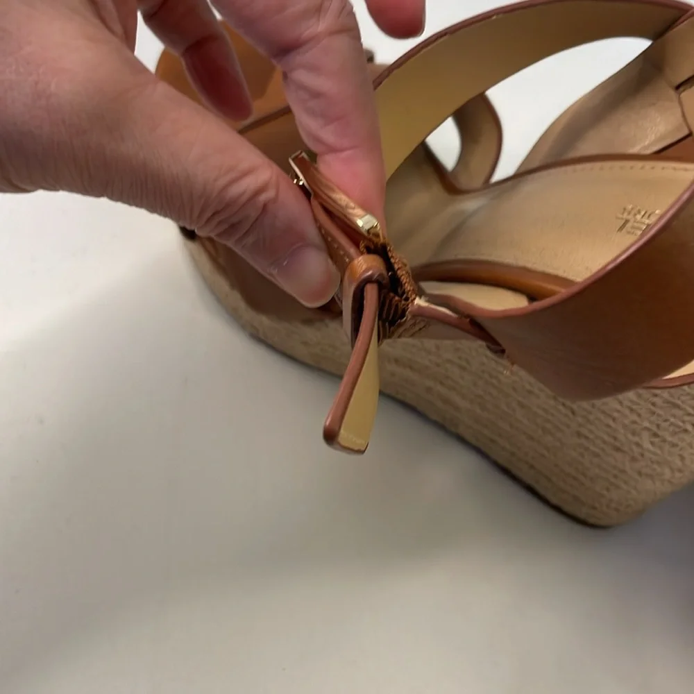 Michael Kors Tan Leather Espadrille Wedge Sandals Size 9